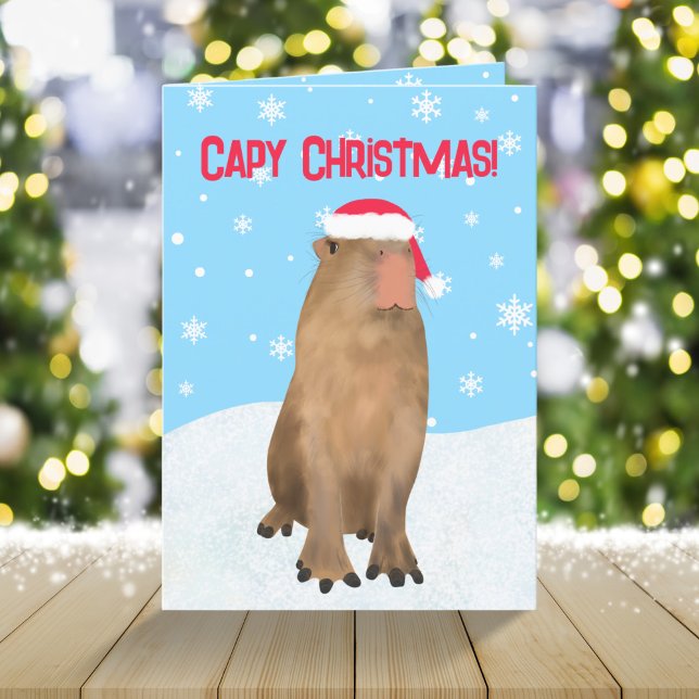 Capy Christmas Funny Cute Capybara Pun Snow Holiday Card (Creator Uploaded)