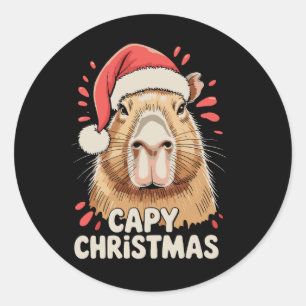 Capy Christmas Xmas Santa Hat Capybara Rodent Classic Round Sticker