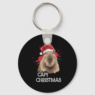 Capy Christmas Xmas Santa Hat Pajama Rodent Animal Keychain
