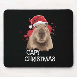 Capy Christmas Xmas Santa Hat Pajama Rodent Animal Mouse Pad