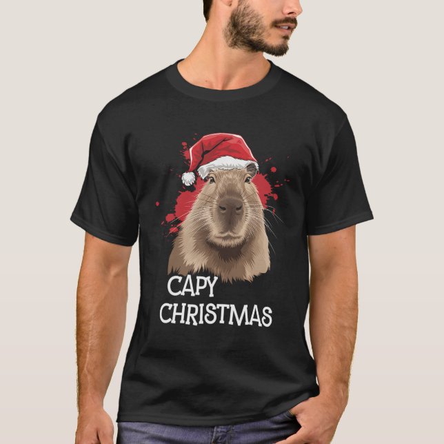 Capy Christmas Xmas Santa Hat Pajama Rodent Animal T-Shirt (Front)