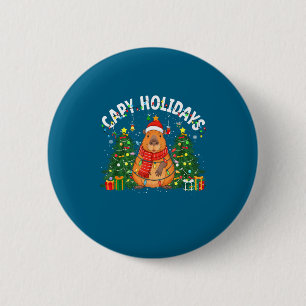 Capy Holidays Capybara Santa Hat Xmas Men Women Ki 2 Inch Round Button
