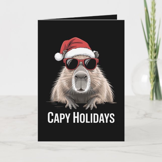 Capy Holidays Christmas Capybara Santa Hat Winter Card (Front)
