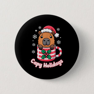 Capy Holidays Cute Capybara Christmas Santa Hat  2 Inch Round Button