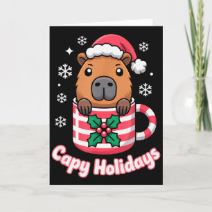 Capy Holidays Cute Capybara Christmas Santa Hat Card