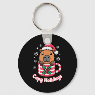 Capy Holidays Cute Capybara Christmas Santa Hat Keychain