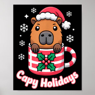 Capy Holidays Cute Capybara Christmas Santa Hat Poster