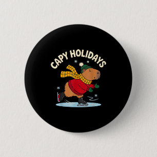 Capy Holidays Ice Skating Capybara Funny Xmas Chri 2 Inch Round Button
