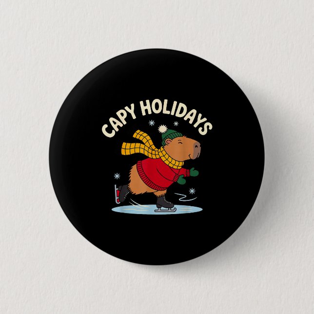 Capy Holidays Ice Skating Capybara Funny Xmas Chri 2 Inch Round Button (Front)
