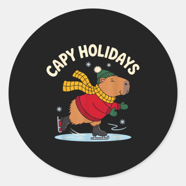 Capy Holidays Ice Skating Capybara Funny Xmas Chri Classic Round Sticker (Front)