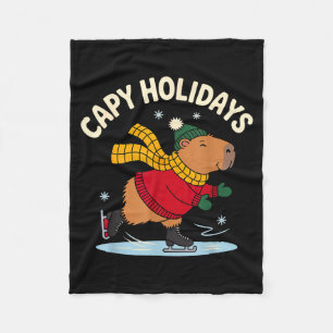 Capy Holidays Ice Skating Capybara Funny Xmas Chri Fleece Blanket