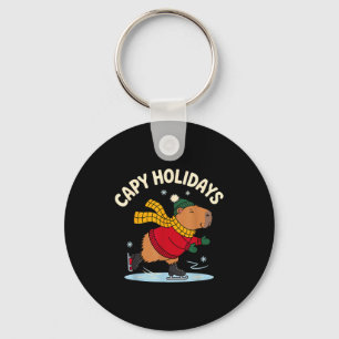 Capy Holidays Ice Skating Capybara Funny Xmas Chri Keychain