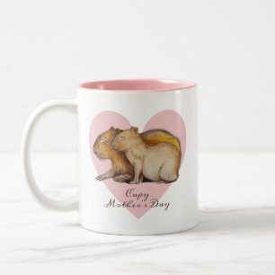 Capy Mother's Day Cute Capybara Baby & Mom Custom Two-Tone Coffee Mug