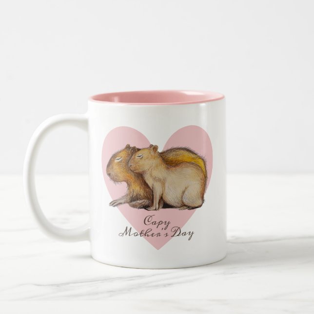  Capy Mother's Day Cute Capybara Baby & Mom Custom Two-Tone Coffee Mug (Left)