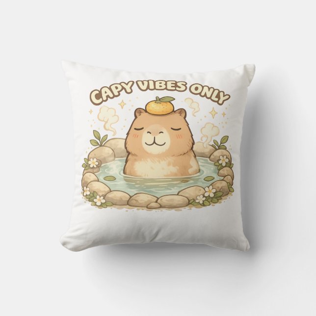 Capy Vibes Only Cute Kawaii Capybara Throw Pillow (Front)