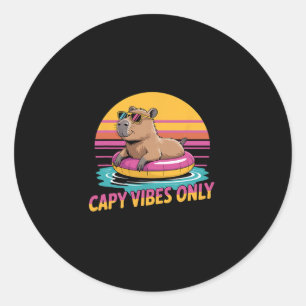 Capy Vibes Only Retro Sunset Capyra Summer Vacatio Classic Round Sticker