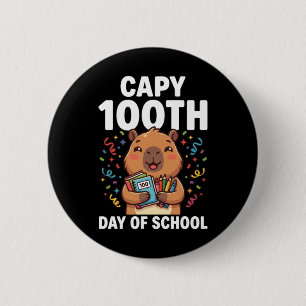 Capybara 100th Day Of School Cute Capy Animal 2 Inch Round Button