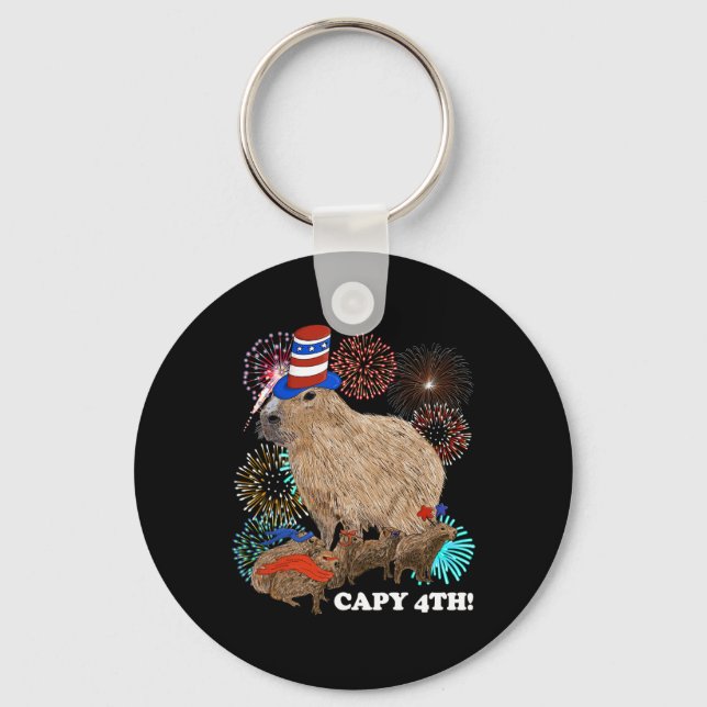 Capybara 4th Of July Patriotic Fireworks Capy Four Keychain (Front)