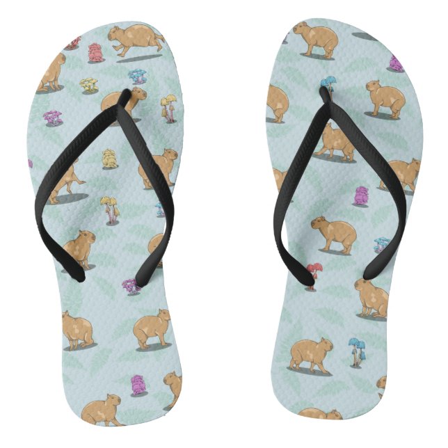 Capybara and mushroom pattern flip flops (Footbed)
