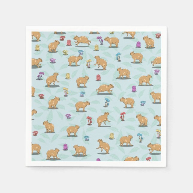 Capybara and mushroom pattern napkin (Front)