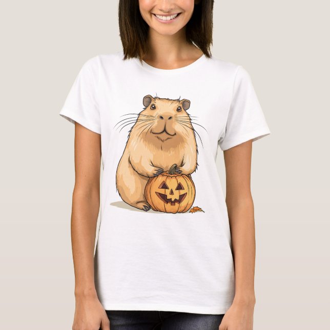 Capybara and Pumpkin Halloween T-Shirt (Front)