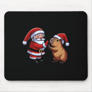 Capybara And Santa High-fiving Funny Merry Christm Mouse Pad