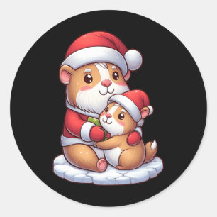 Capybara And Santa Hugging Christmas Family Matchi Classic Round Sticker