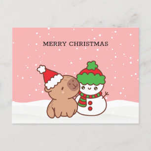 Capybara And Snowman Cute Christmas Holiday Postcard