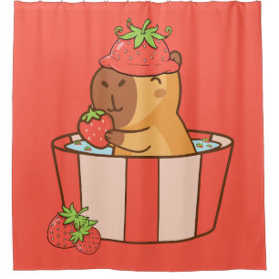Capybara and Strawberry Curtain Cute Fruit