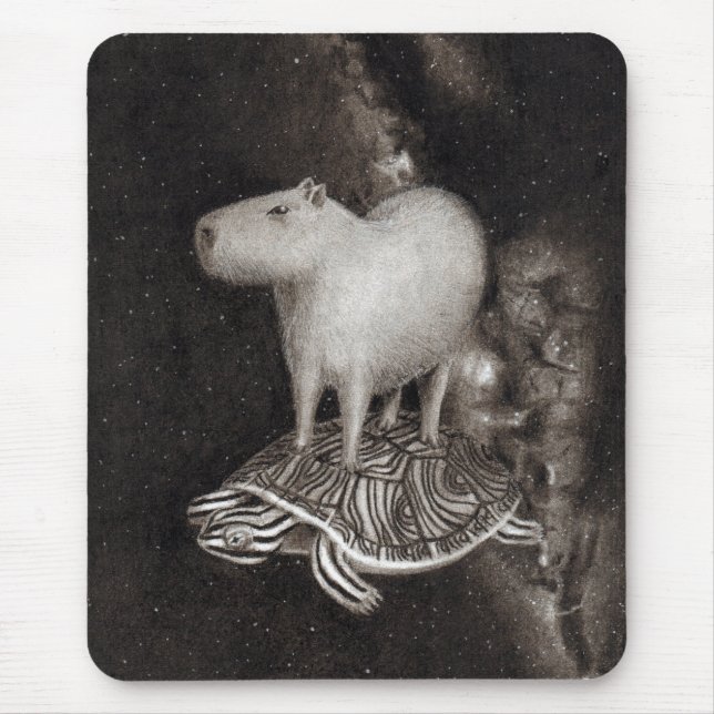 Capybara and Terrapin flying through space drawing Mouse Pad (Front)