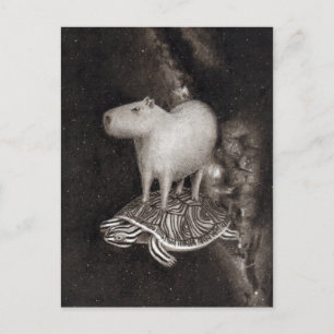 Capybara and Terrapin flying through space drawing Postcard