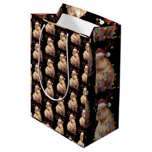 Capybara Animal Lover Christmas Lights Cappy Xmas Medium Gift Bag