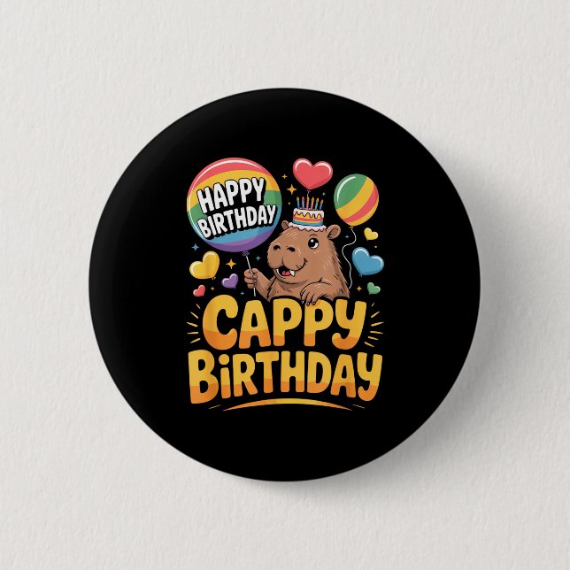 Capybara Animal Lover Fun Cappy Birthday Party Sup 2 Inch Round Button (Front)