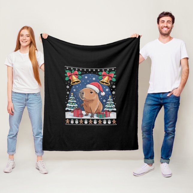 Capybara Animal Lover Xmas Gift Ugly Capybara  Fleece Blanket (In Situ)