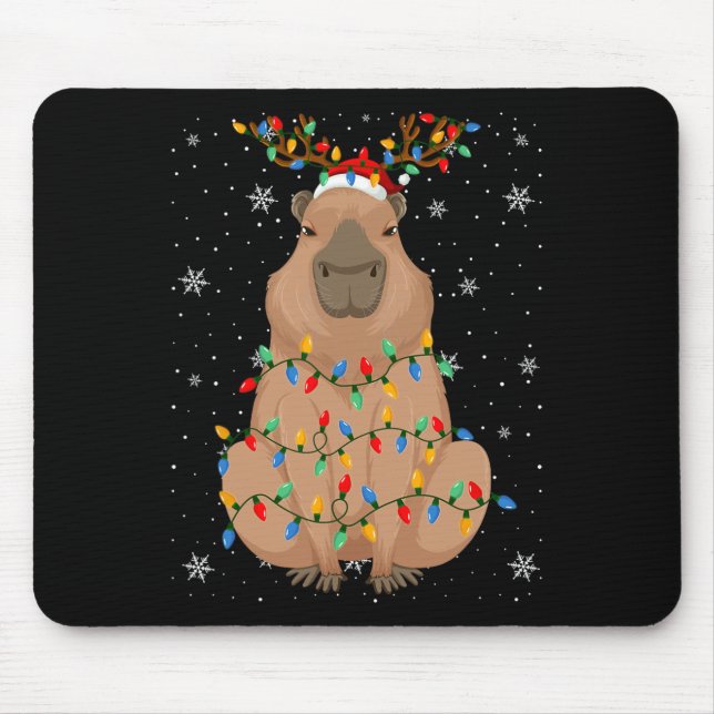 Capybara Animal Santa Hat Ugly Christmas Tree Ligh Mouse Pad (Front)