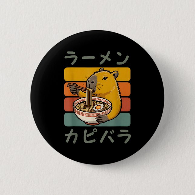 Capybara Anime Graphic Ramen Kawaii Japanese Vinta 2 Inch Round Button (Front)
