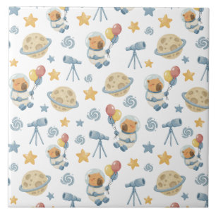 Capybara Astronaut Kids Pattern - Ceramic Tile
