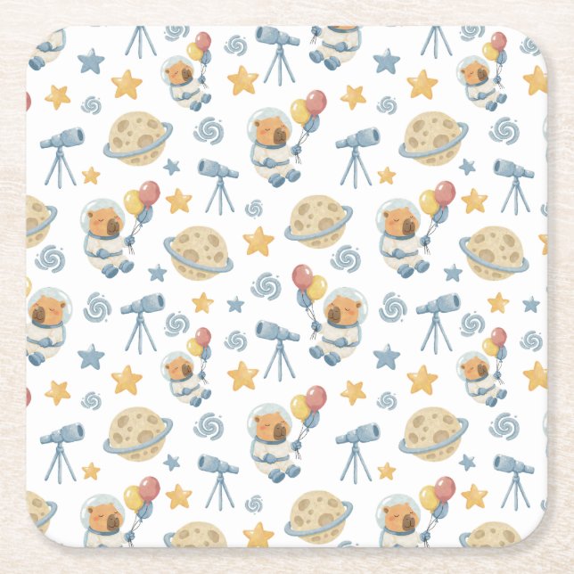 Capybara Astronaut Pattern Paper Coasters (Front)
