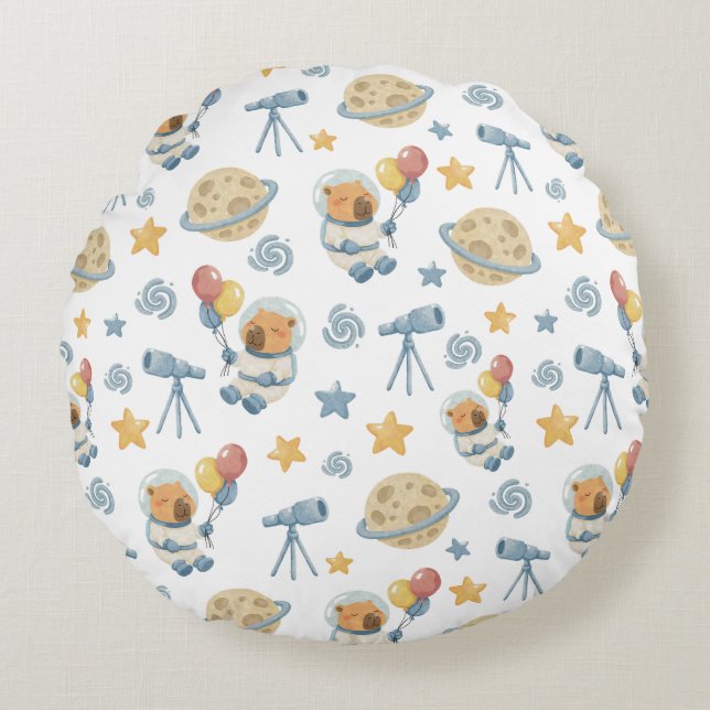 Capybara Astronaut Pattern Round Pillow (Front)
