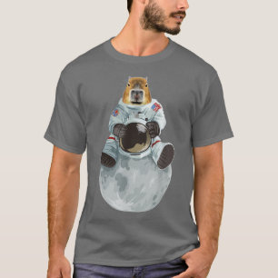 Capybara Astronaut Sitting moon Space Suit Galay C T-Shirt