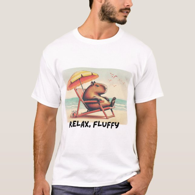 Capybara at beach says: Relax, Fluffy T-Shirt (Front)