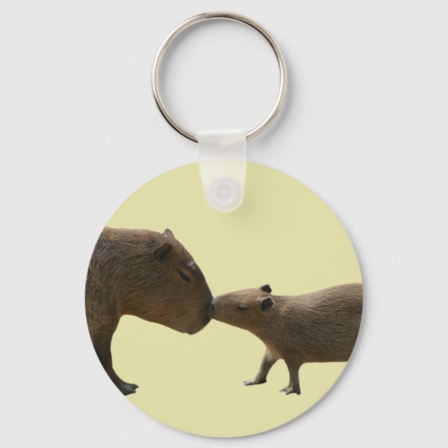 Capybara baby and mom yellow keychain (Front)