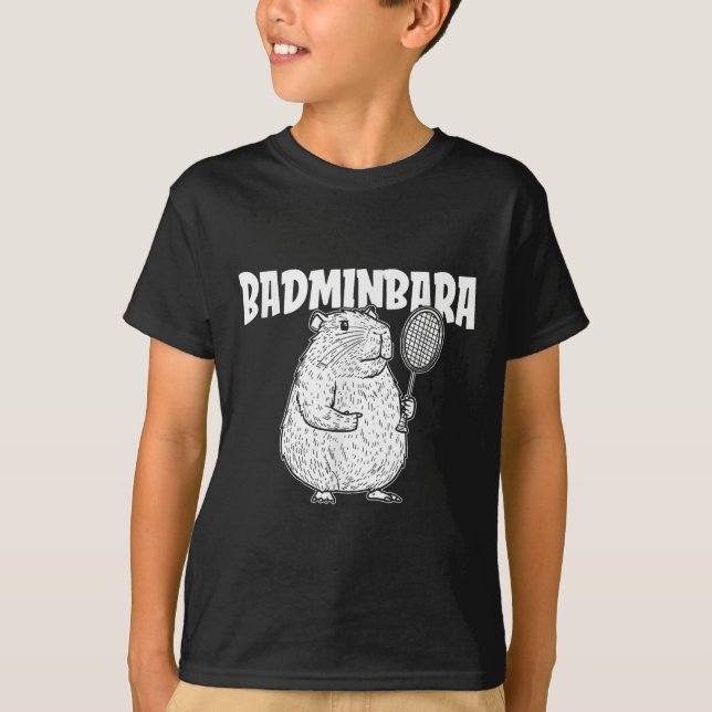 Capybara Badminton Shuttle - Player Racket Badminb T-Shirt (Front)