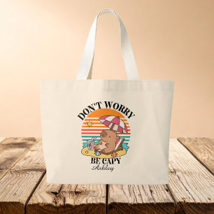 Capybara beach Summer family Vacation  Large Tote Bag