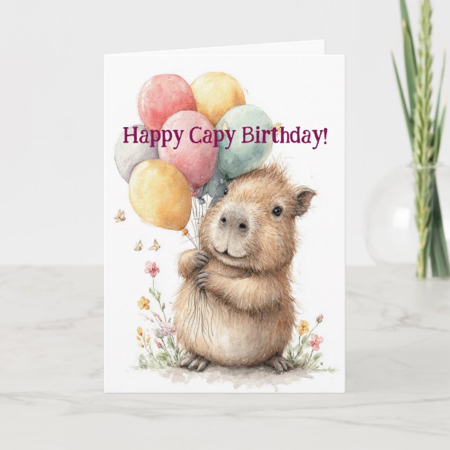 Capybara Birthday Card • Cute Balloon Design (Front)