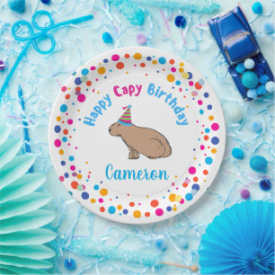 Capybara Birthday Cute Colourful Children's Party Paper Plate