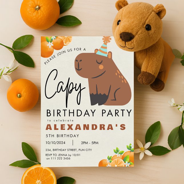 Capybara Birthday Cute Orange Tangerine Capibara Invitation (Capybara Birthday Cute Orange Tangerine Capibara Invitation)