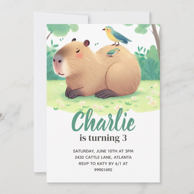 Capybara Birthday Invitation (Devant)