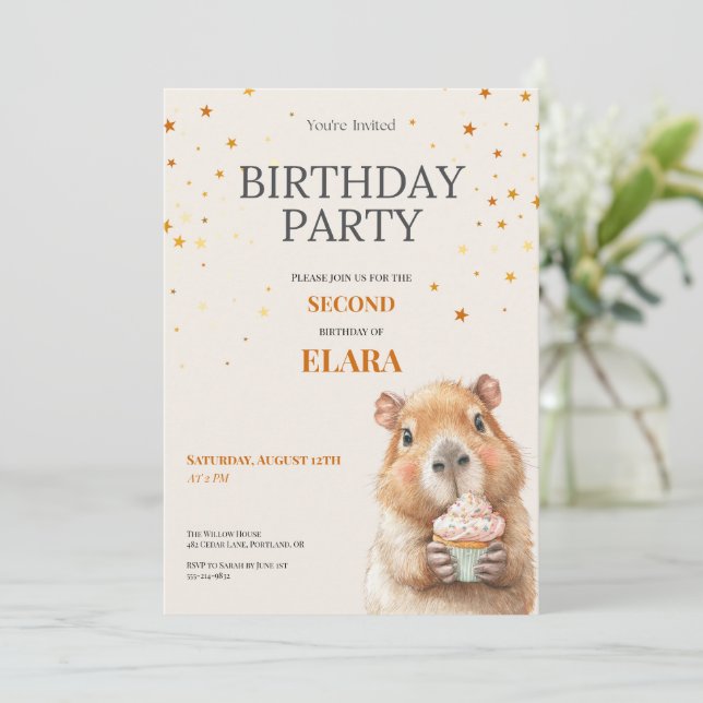 Capybara Birthday Invitation • 2nd Birthday (Standing Front)