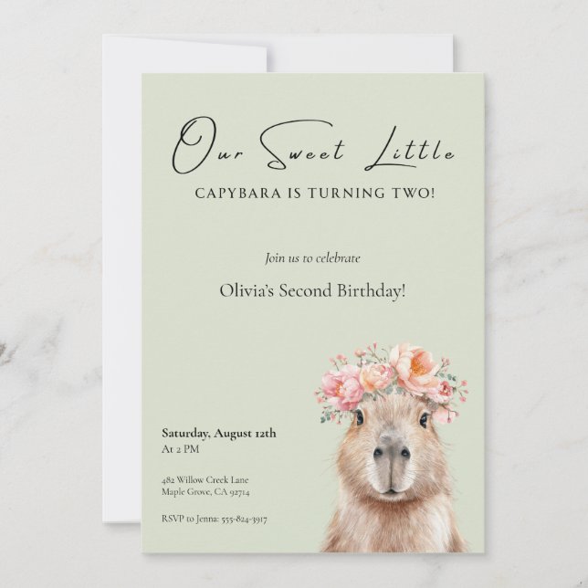 Capybara Birthday Invitation • Little One (Front)